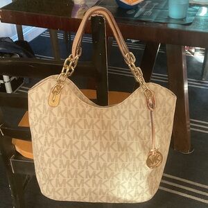 Michael Kors Beige MK Logo Shoulder Bag